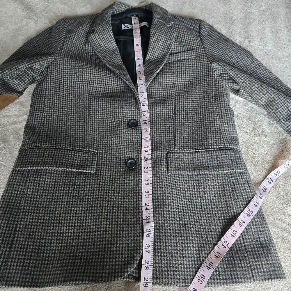 Zara Wool Blend Blazer Sz M Brown Houndstooth Plaid Tailored Career Old Money - Picture 11 of 16